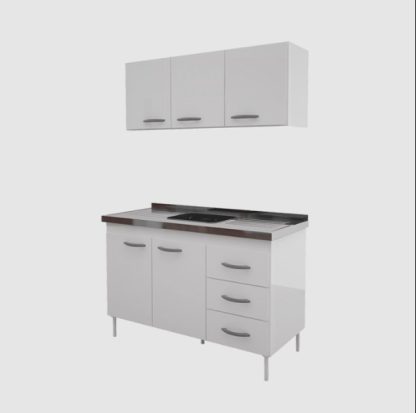 Juego de Cocina DELOS 120cm Blanco Alacena + Bajo Mesada + Mesada