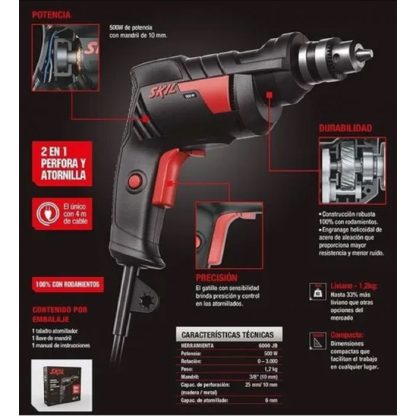 Taladro SKIL 6000 500W sin Percutor Mandril 10mm - 3/8"
